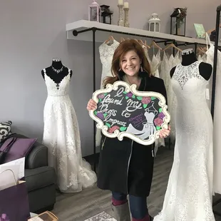 the inside of the shop, plus a cute little sign they give you when you find a dress!!