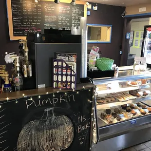 a display of coffee and pastries