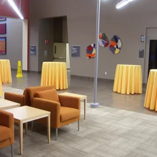 36&quot; stand up cocktail tables with Poppy linen, provided by Impressions Gourmet Catering