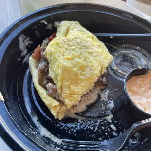 Half of my cheesesteak omelette