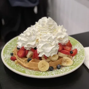 Loaded waffle with all of the fruit options