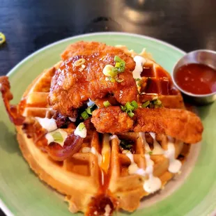 Hot honey chicken and waffle