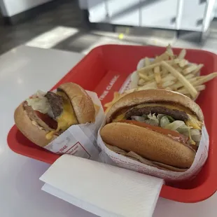 Cheeseburgers, fries no salt