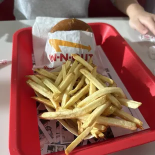 Cheeseburger, fries with no salt