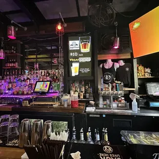 a bar with neon lights