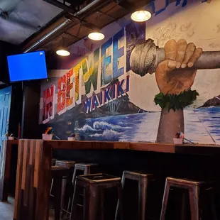a mural on the wall of a bar