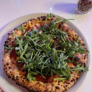 Margherita With Coppa Pizza with added arugula
