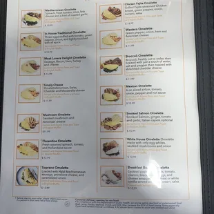 the menu for the restaurant