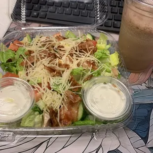 Coconut mocha and Cobb salad