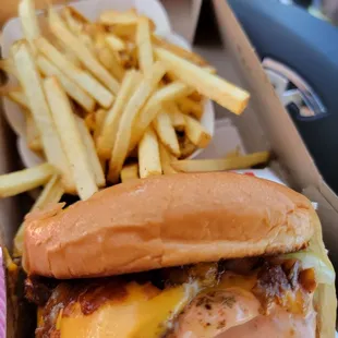 ows french fries and a cheeseburger