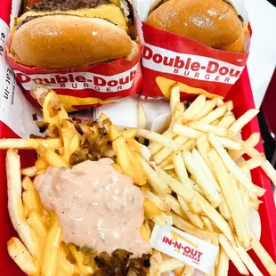 Animal style hamburger  Animal style fries and plain fries