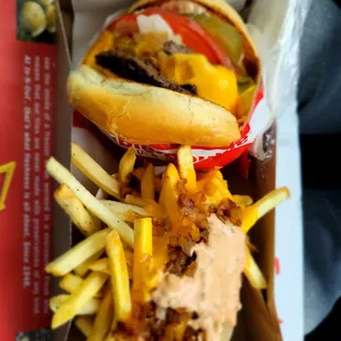 Animal style fries well done, animal style burger.