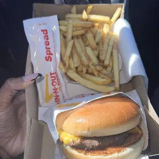 Plain Cheeseburger and French Fries