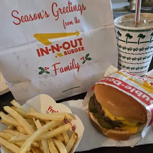 Double double fries and chocolate milkshake