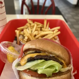 ows a hamburger and fries