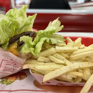 ows a burger and fries