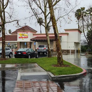 Waiting in a long drive-thru on a cold rainy day.