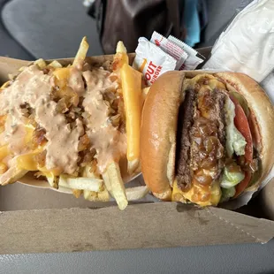 Double double burger and fries animal style