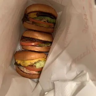 2 cheeseburgers, one hamburger