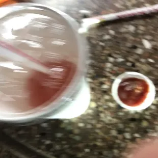 Drink and ketchup