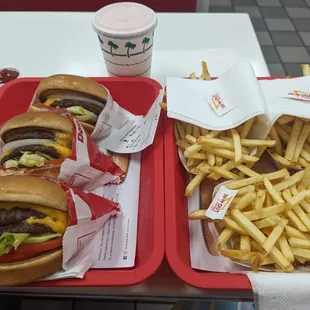 Burgers, Fries and a Milkshake.