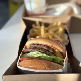 ows a hamburger and fries