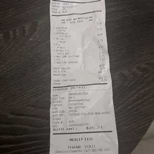 ows a receipt on a table