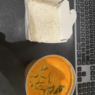 Panang curry with chicken and rice