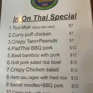 Daily specials menu