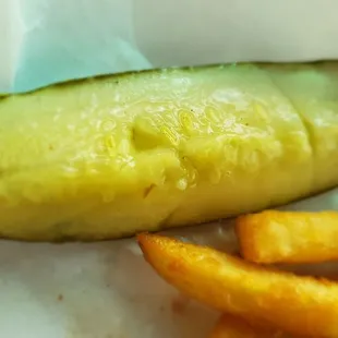 a pickle and french fries