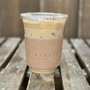 Iced Spanish Latte with oat milk.