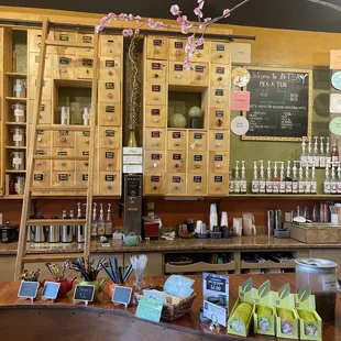 a display of tea and other items