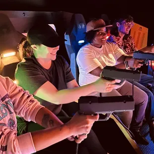 a group of people playing a video game