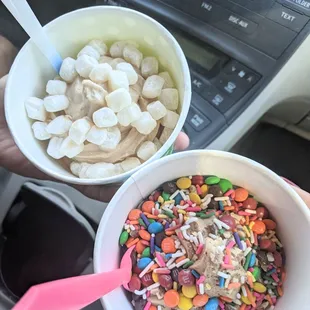 Peanut butter with mochi and coffee with m&amp;ms and sprinkles!