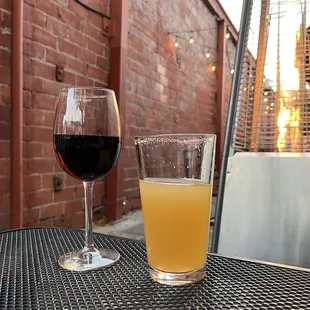 Hazy ipa and house red wine