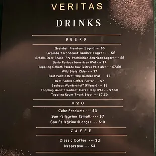 Drinks menu