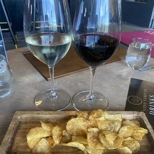 Complementary chips and our wine