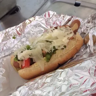 Sauerkraut special hot dog.