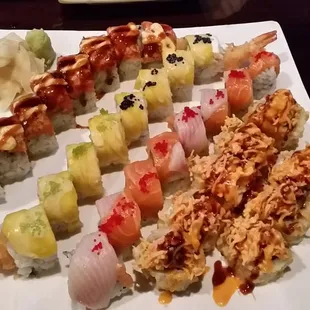 From left to right: fire dragon, Hawaiian, dancing dream, and Volcano rolls