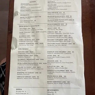 Drink menu