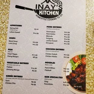 the menu for the restaurant