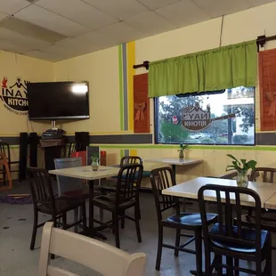 tables and chairs in a restaurant