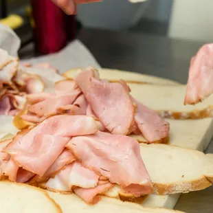 a sandwich being prepared