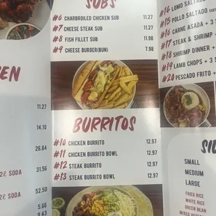 burritos and wraps, menu
