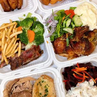 a variety of foods in plastic containers