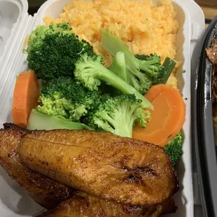 Sides combination platter-Sweet Plantains, vegetables, Yellow Rice