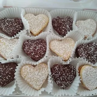 a box of heart shaped cookies