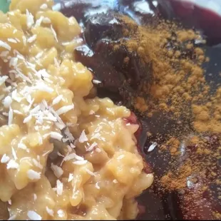 Arroz con leche y mazamorra morada