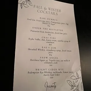 Fall menu