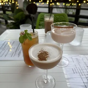 Pimm's cup, chai tini, snow Angel